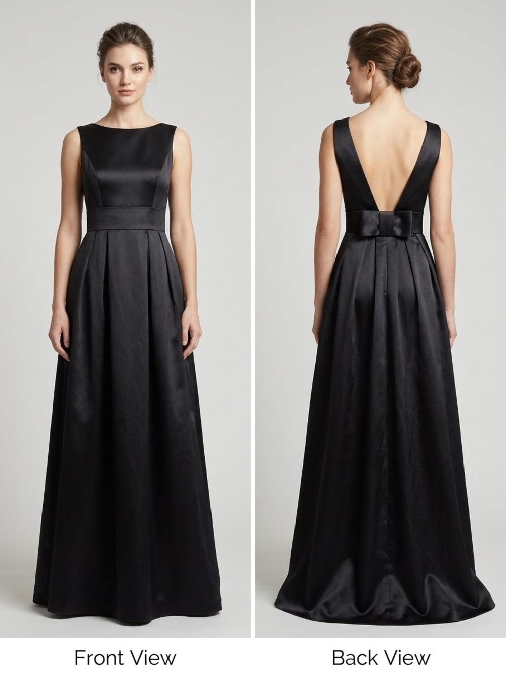 ALFRED SUNG Black Satin A-Line Maxi Dress with V-Back Size Small